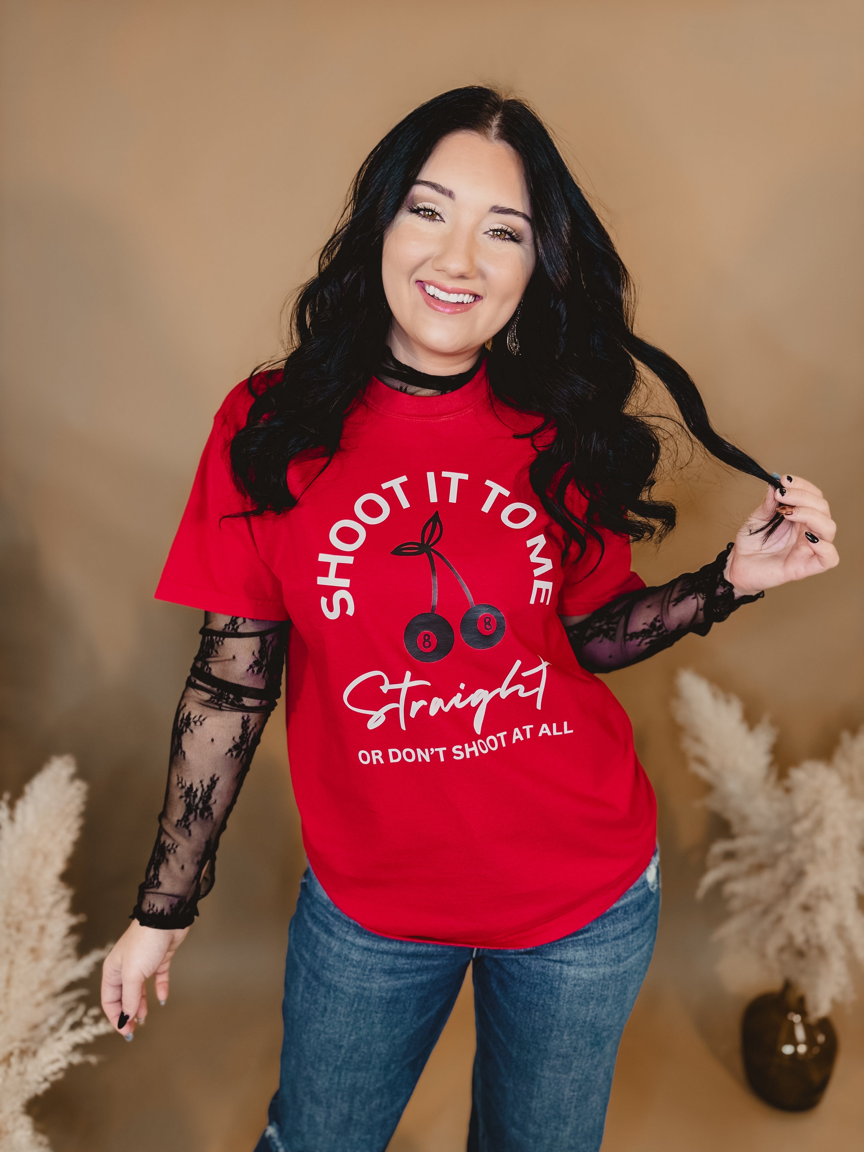 Shoot It To Me Straight Tee - Red - Lace and Grace Boutique