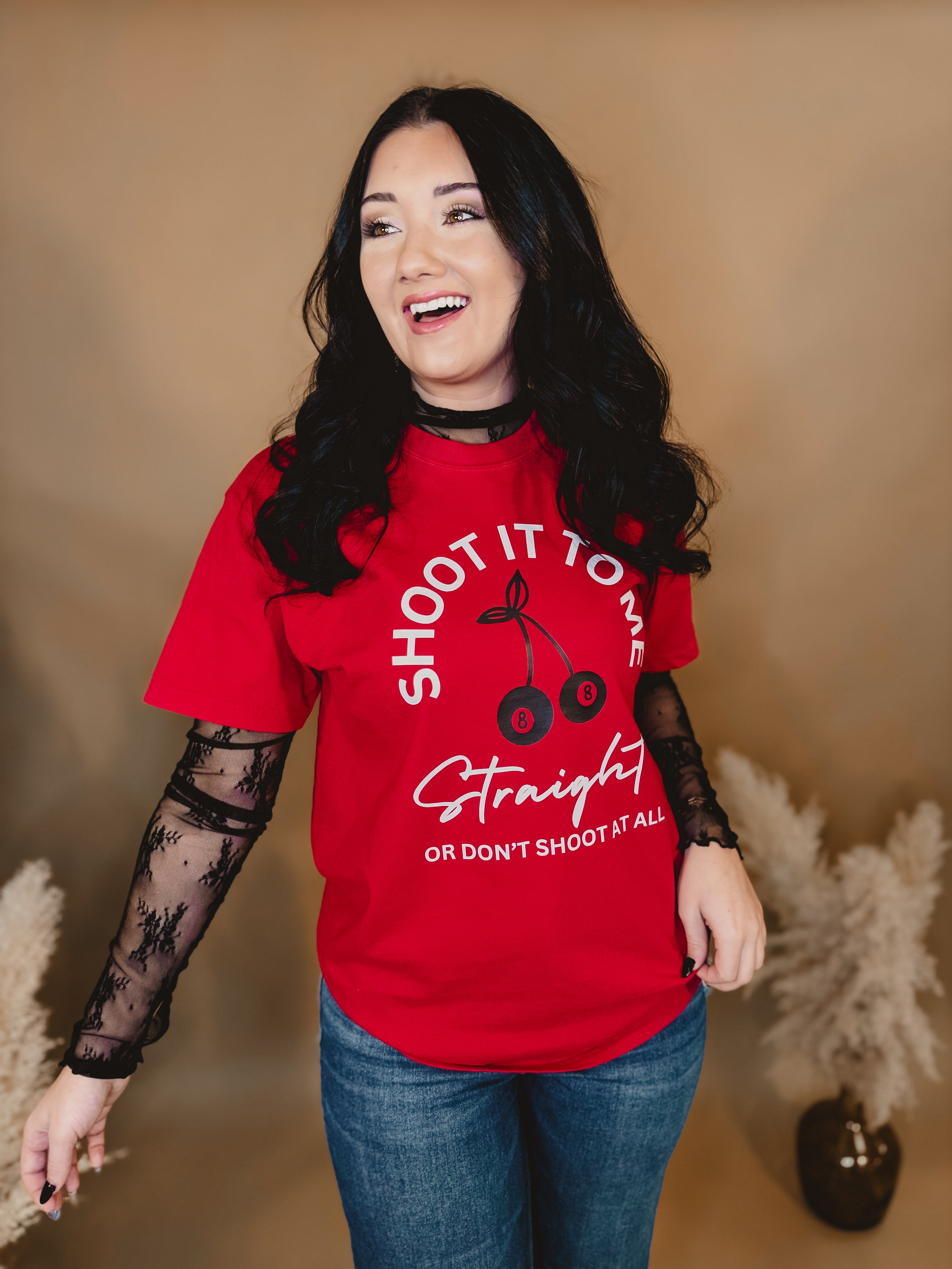 Shoot It To Me Straight Tee - Red - Lace and Grace Boutique