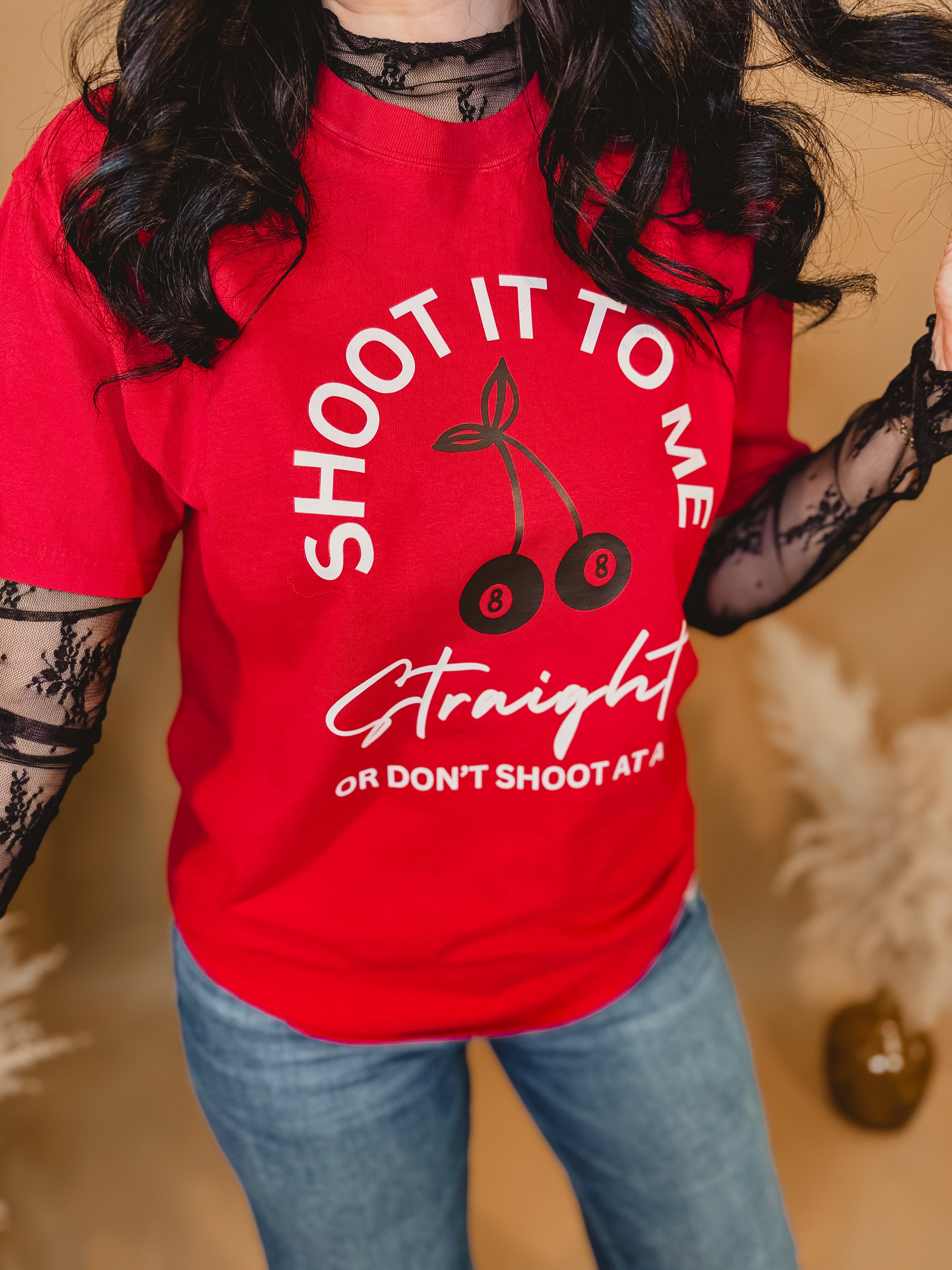 Shoot It To Me Straight Tee - Red - Lace and Grace Boutique
