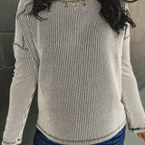 Ribbed Raw Edge Long Sleeve Top - Black/White