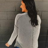 Ribbed Raw Edge Long Sleeve Top - Black/White