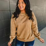 Oversized Acid Washed Fleece Pullover - Deep Camel