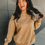 Oversized Acid Washed Fleece Pullover - Deep Camel