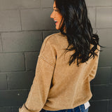 Oversized Acid Washed Fleece Pullover - Deep Camel