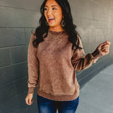 Acid Washed Fleece Crewneck Sweatshirt - Brown
