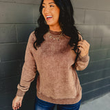 Acid Washed Fleece Crewneck Sweatshirt - Brown