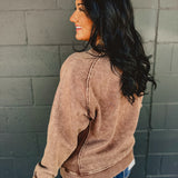 Acid Washed Fleece Crewneck Sweatshirt - Brown