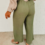 Wide-Leg Linen Blend Drawstring Pants - Light Olive - Lace and Grace Boutique