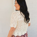 Sheer Knit Sweater Scalloped Hem Bottom - Cream - Lace and Grace Boutique