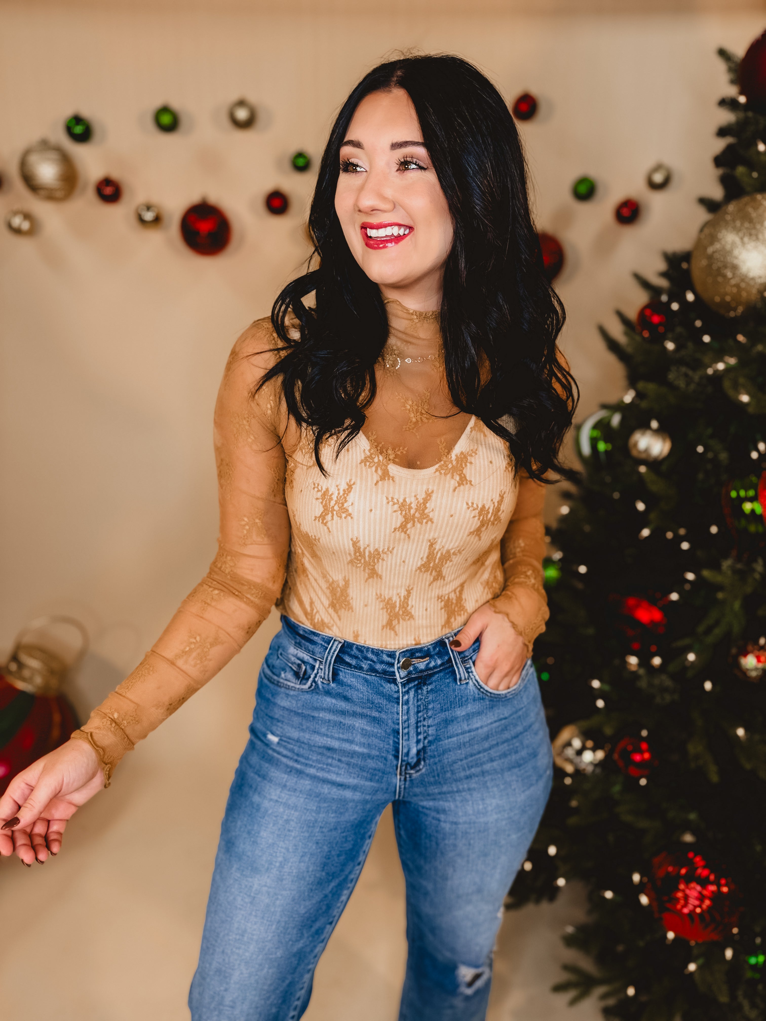 All Dressed Up Sheer Lace Top - Dijon Mustard - Lace and Grace Boutique