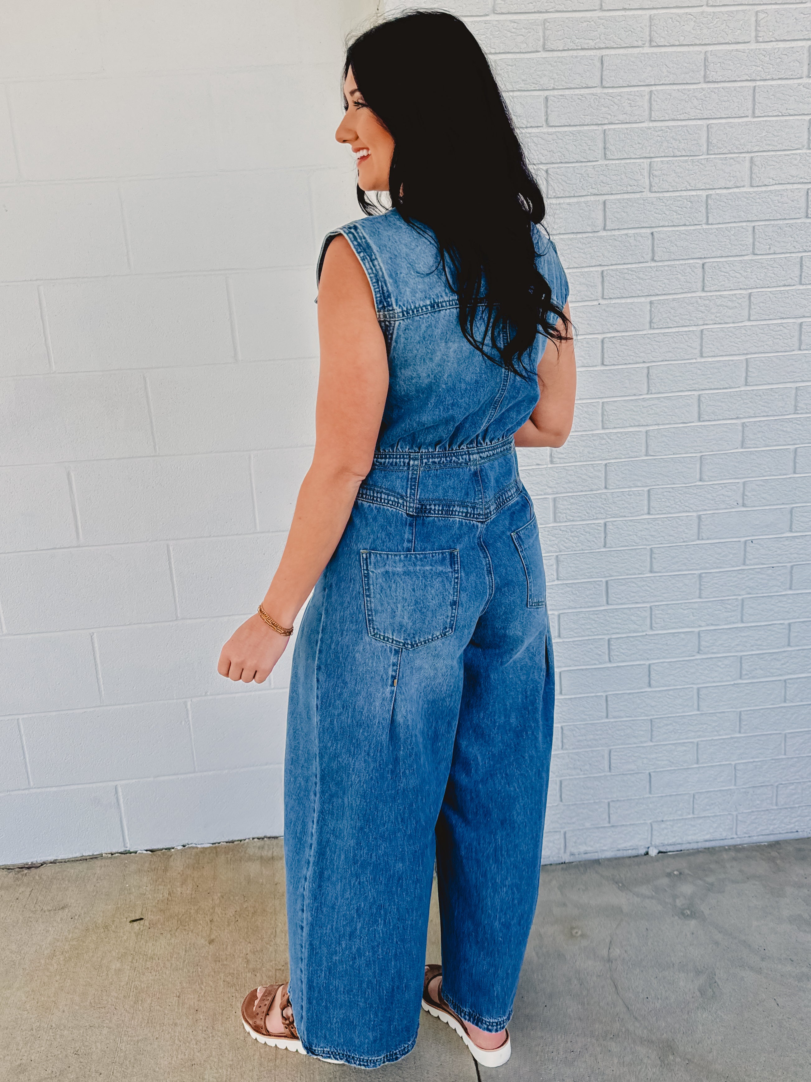 Denim Tailored Jumpsuit - Light Wash - Lace and Grace Boutique