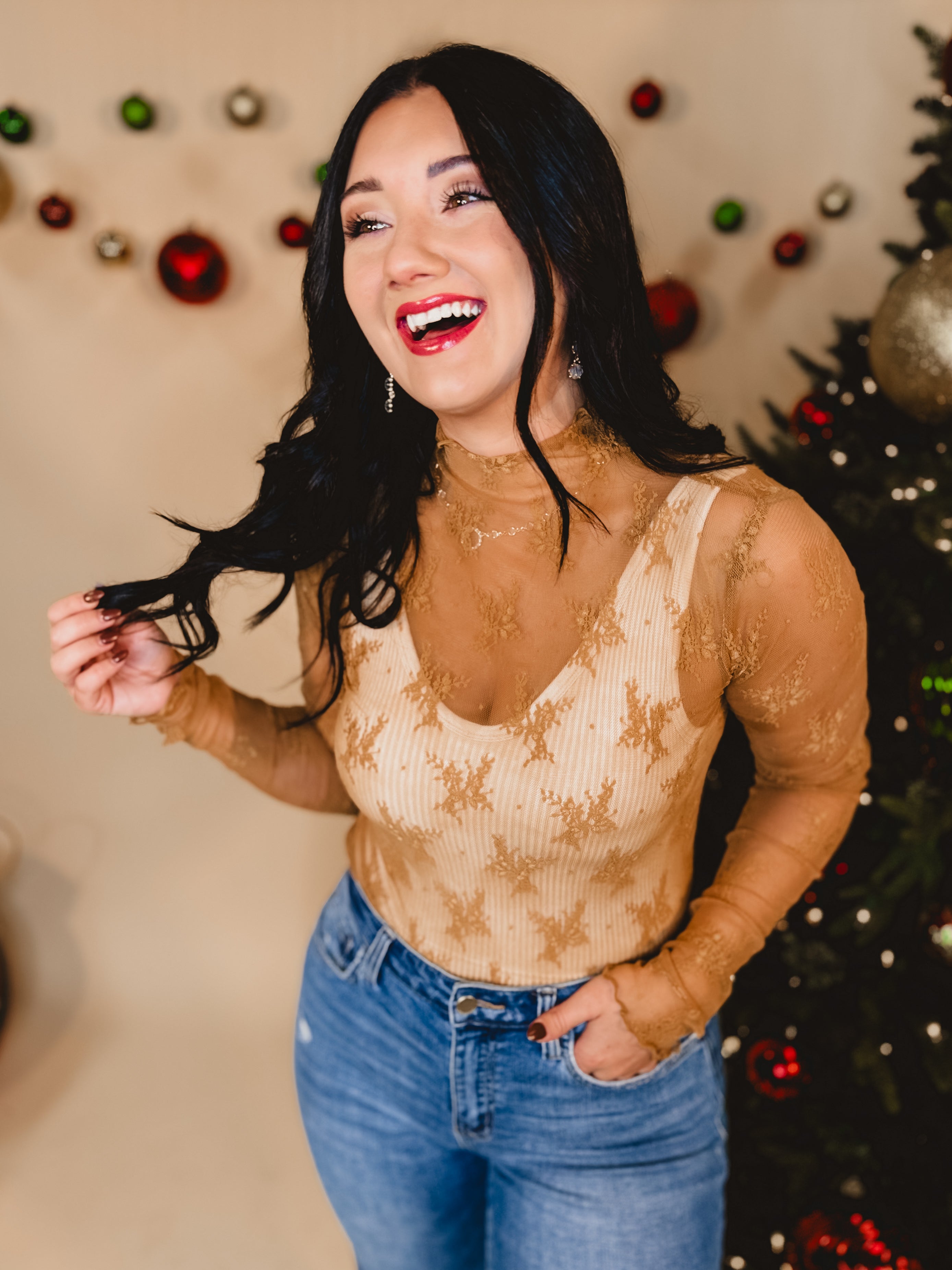 All Dressed Up Sheer Lace Top - Dijon Mustard - Lace and Grace Boutique
