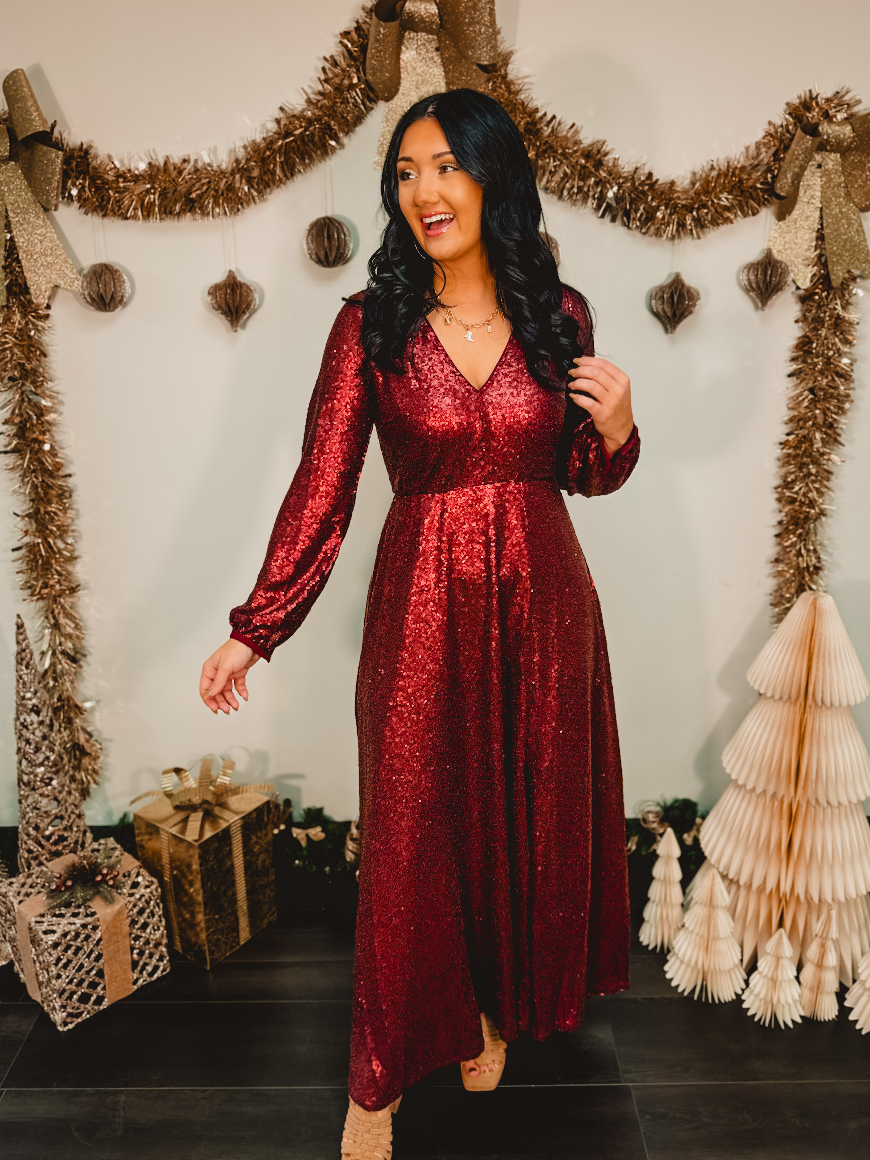 long sleeve red sequin maxi dress Luxe: Ultimate Embellishment Women's Luxe Plus Size Burgundy Red Sequin Floral Hand Embellished Maxi Dress Size 20