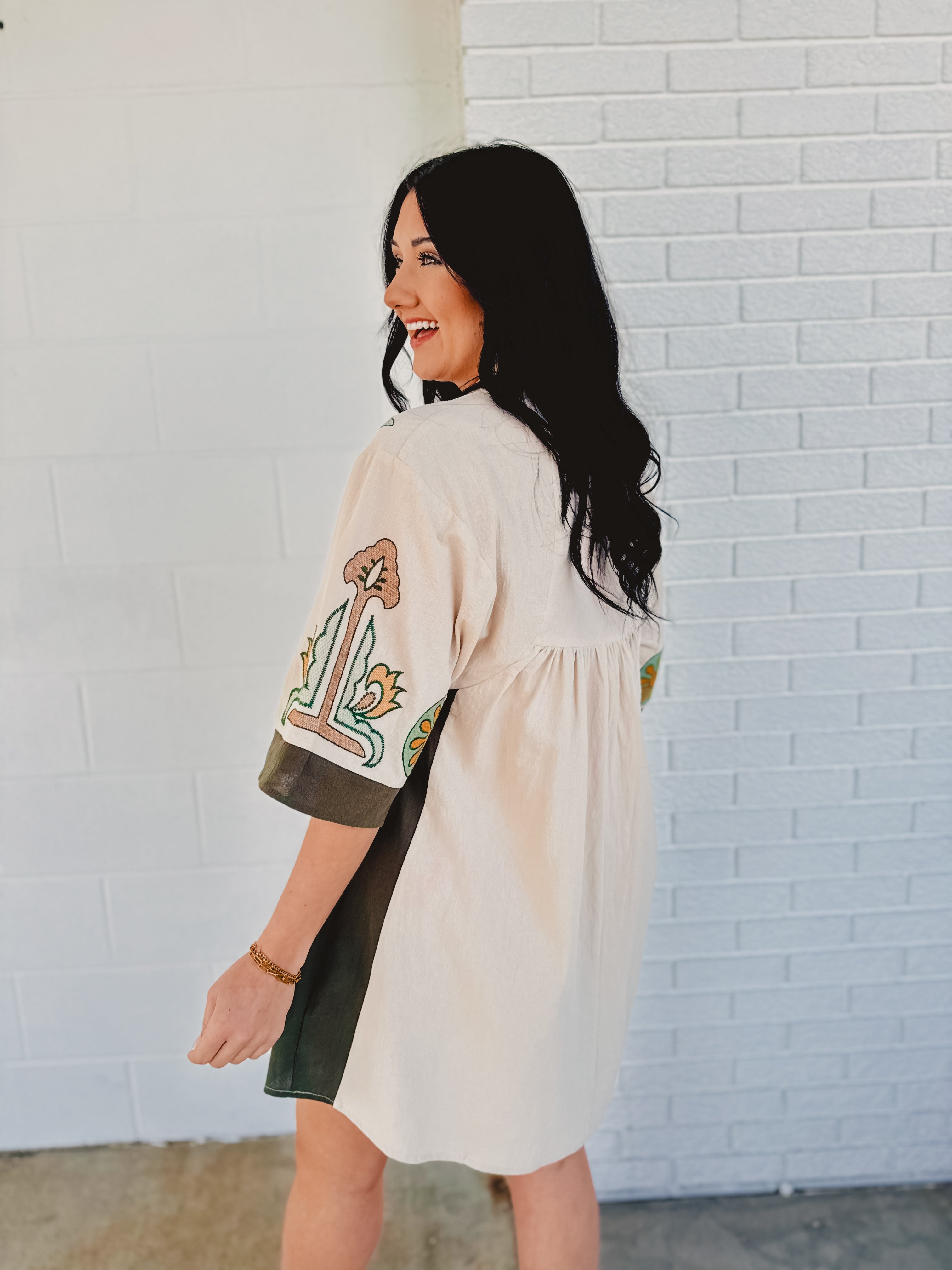 Boho Embroidered Babydoll Dress - Sage - Lace and Grace Boutique
