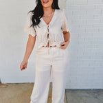 Eyelet Trim Top & Pant Set - Natural - Lace and Grace Boutique