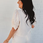 Eyelet Trim Top & Pant Set - Natural - Lace and Grace Boutique