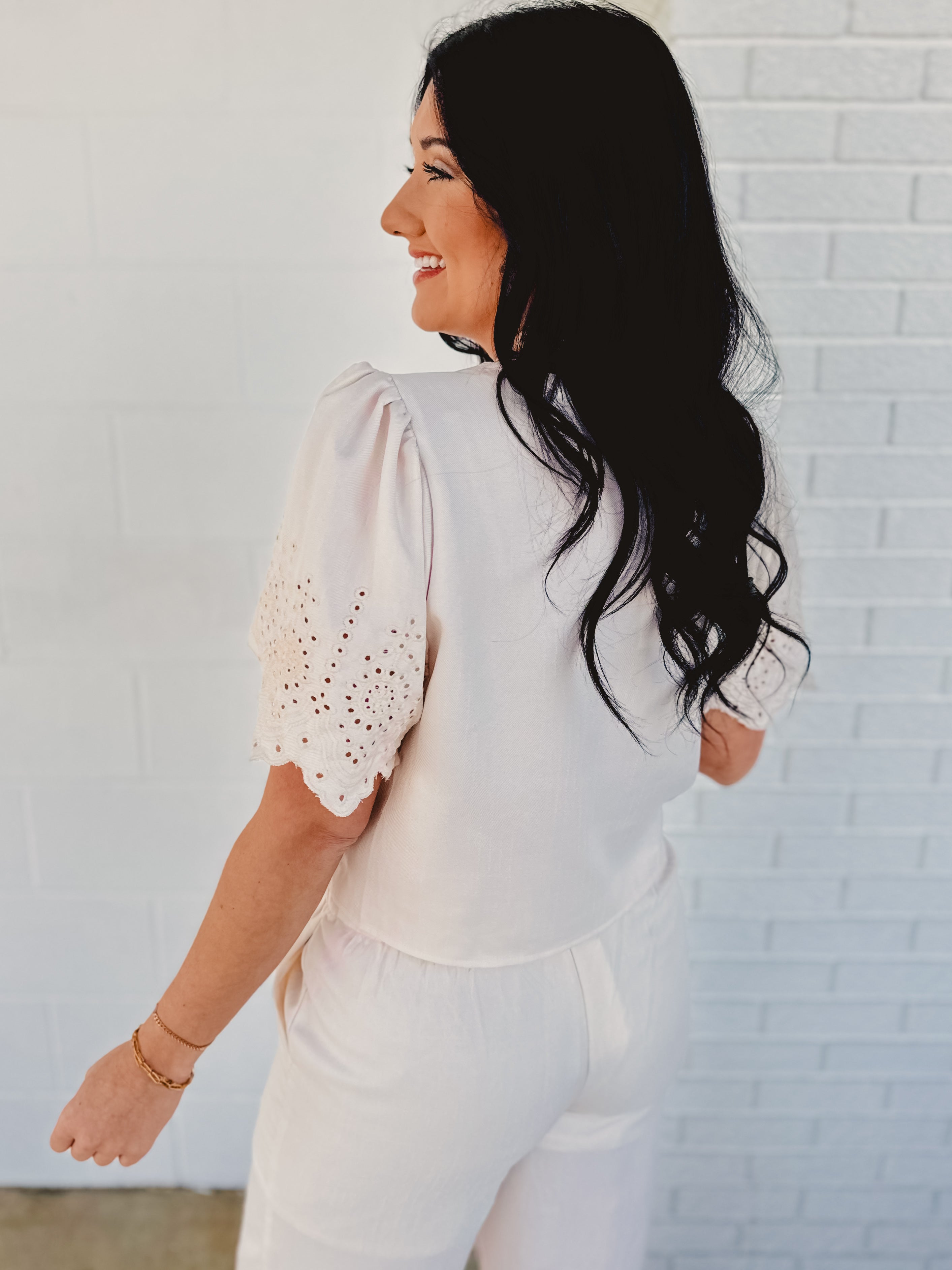 Eyelet Trim Top & Pant Set - Natural - Lace and Grace Boutique