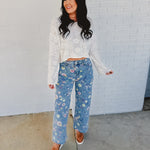 Allover Floral Denim Pants - Denim - Lace and Grace Boutique