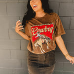 Cowboy Leopard Graphic Boyfriend Tee - Dark Brown - Lace and Grace Boutique