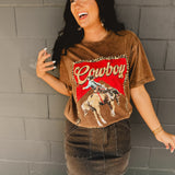 Cowboy Leopard Graphic Boyfriend Tee - Dark Brown - Lace and Grace Boutique