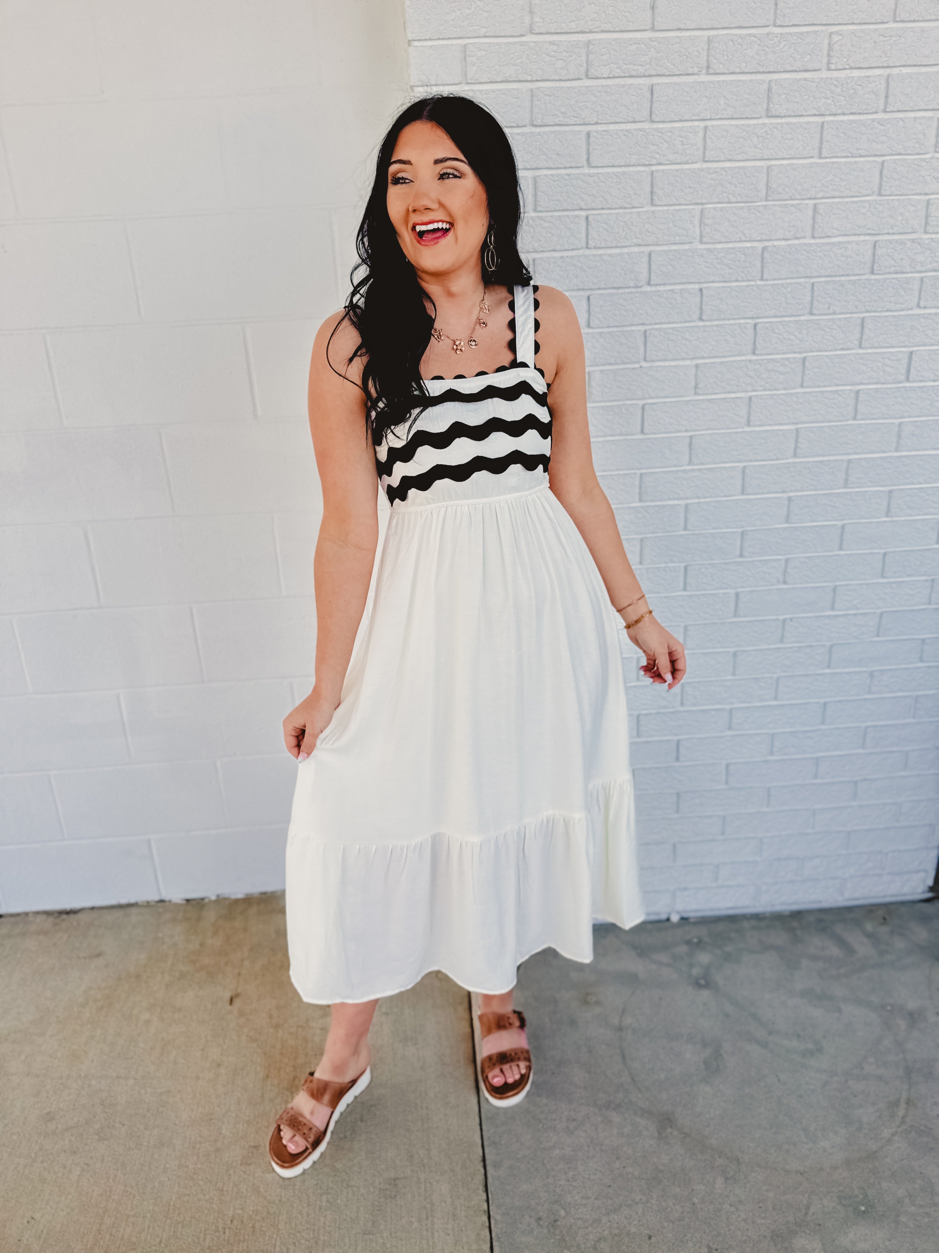 Scallop Detailed Midi Dress - Cream - Lace and Grace Boutique