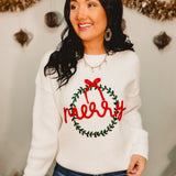 Merry Wreath & Bow Knit Sweater - White