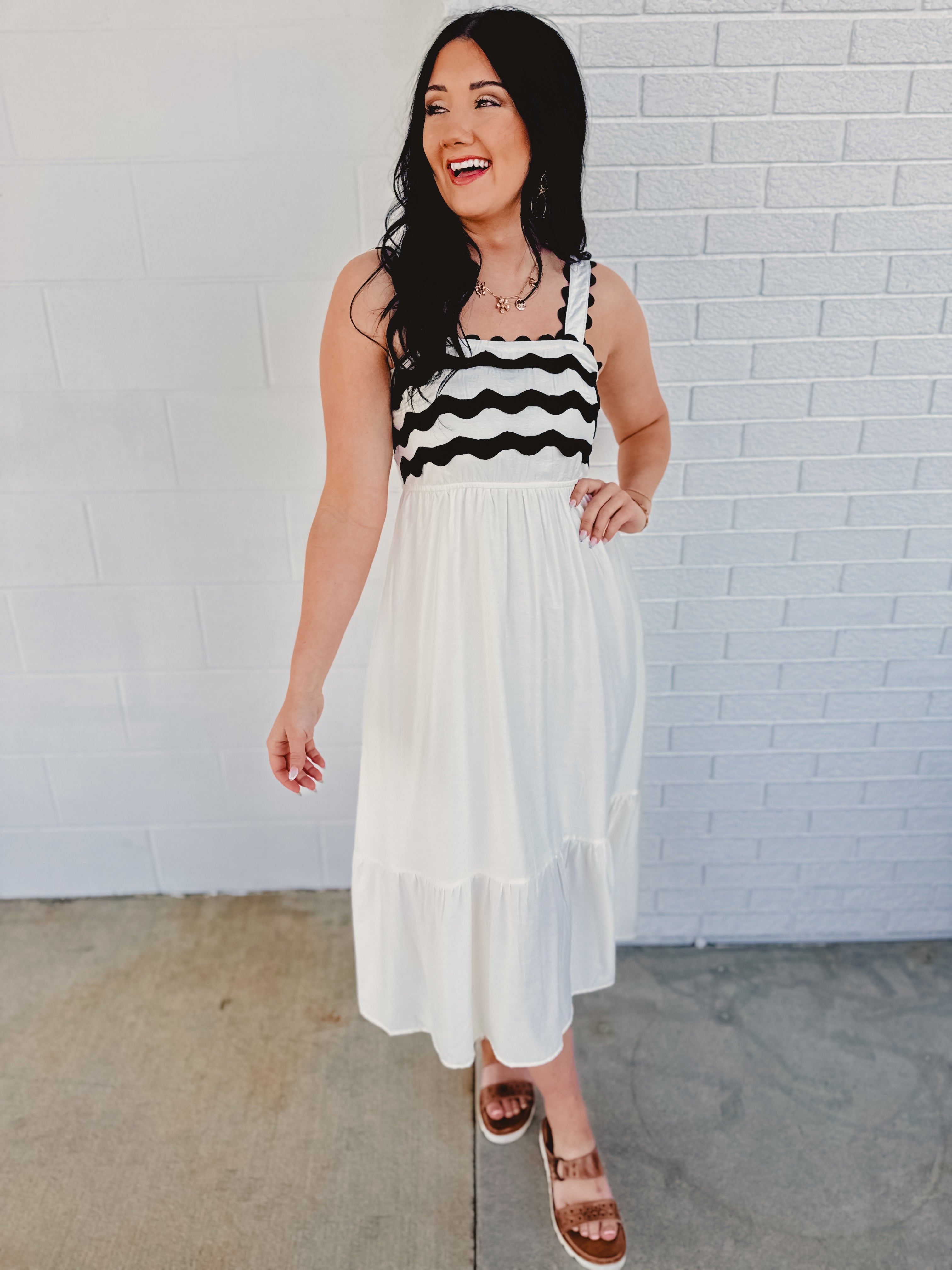 Scallop Detailed Midi Dress - Cream - Lace and Grace Boutique