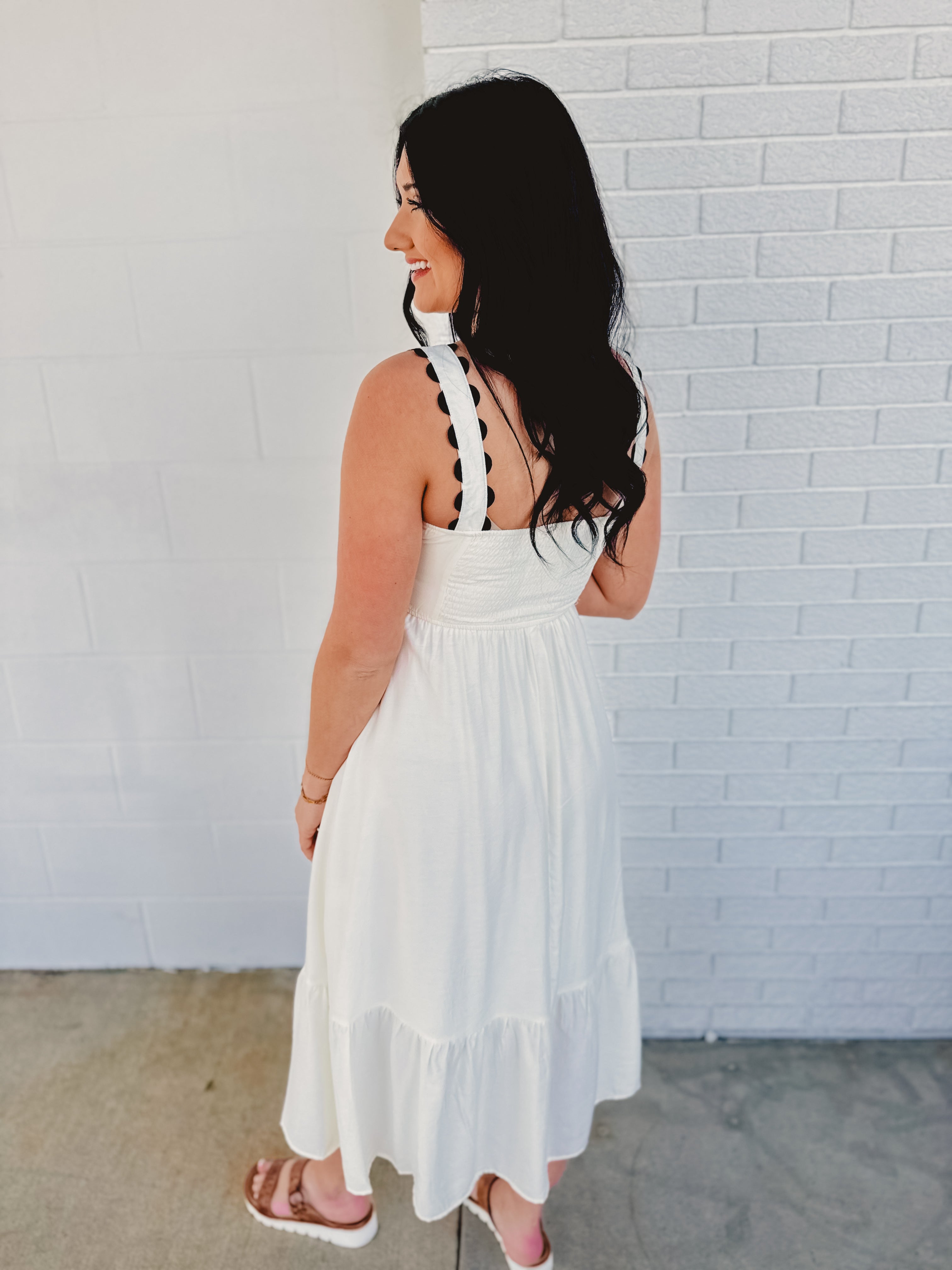 Scallop Detailed Midi Dress - Cream - Lace and Grace Boutique