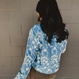 Button Down Floral Embroidered Denim Top - Lace and Grace Boutique