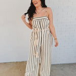 Striped Woven Jumpsuit - Taupe/Black - Lace and Grace Boutique