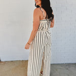 Striped Woven Jumpsuit - Taupe/Black - Lace and Grace Boutique