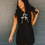 Bow Pleated Mini Dress - Black - Lace and Grace Boutique
