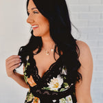 Floral Print Tiered Lace Contrast Maxi Dress - Black - Lace and Grace Boutique