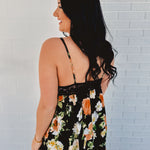 Floral Print Tiered Lace Contrast Maxi Dress - Black - Lace and Grace Boutique