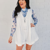 Nashville Nights Pleated Denim Romper - White - Lace and Grace Boutique
