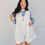 Nashville Nights Pleated Denim Romper - White - Lace and Grace Boutique