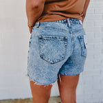 Sensible High Rise Midi Raw Hem Demin Shorts - Light Wash - Lace and Grace Boutique