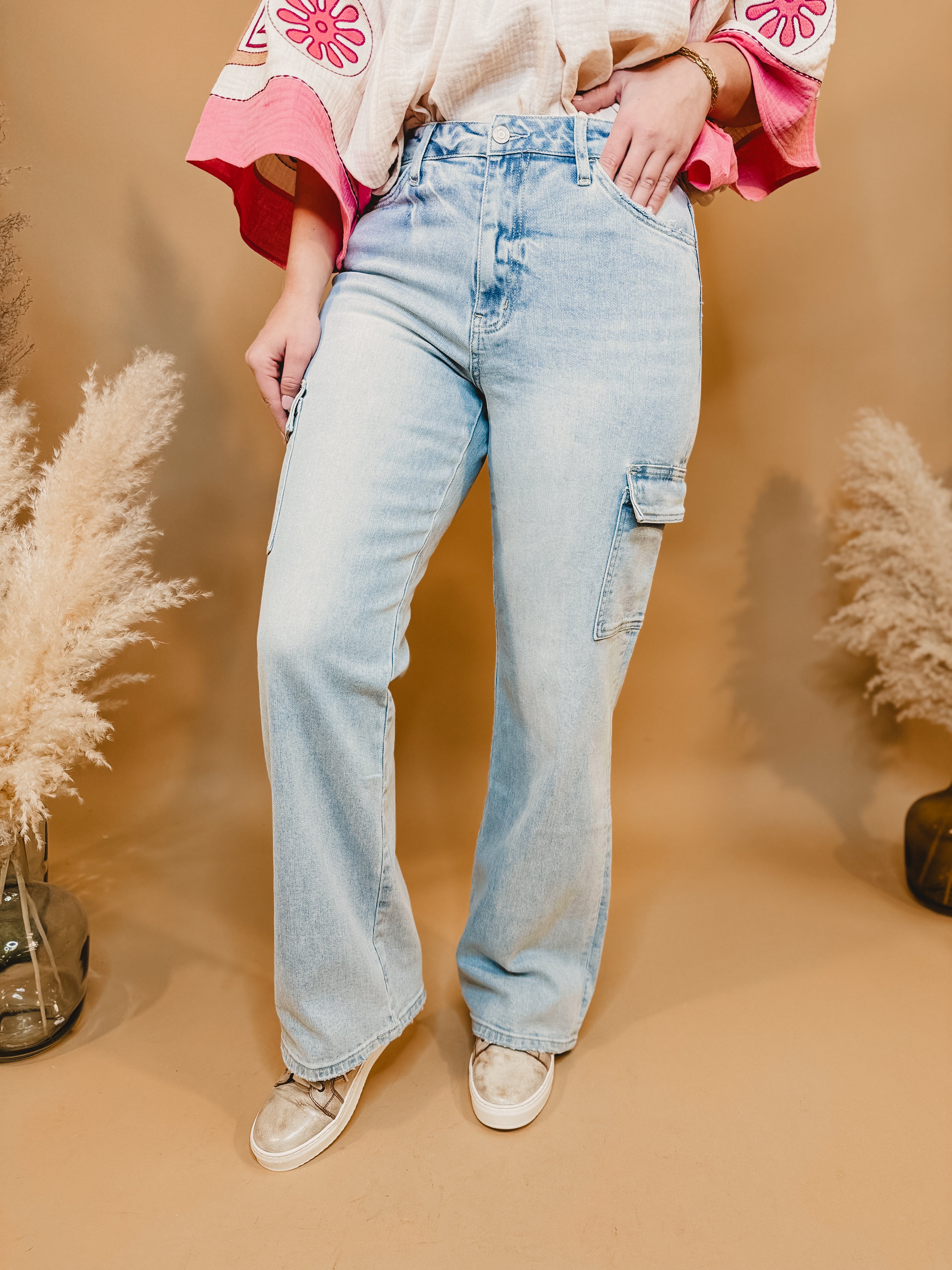 Alyssa Vervet 90's Vintage Cargo Utility Jeans - Lace and Grace Boutique