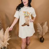 Western Boot Graphic T-Shirt Dress - Natural - Lace and Grace Boutique