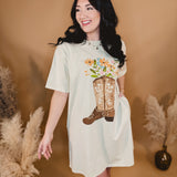 Western Boot Graphic T-Shirt Dress - Natural - Lace and Grace Boutique