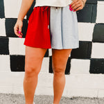 Game Day Colorblock French Terry Shorts - Red/Grey - Lace and Grace Boutique