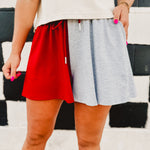 Game Day Colorblock French Terry Shorts - Red/Grey - Lace and Grace Boutique