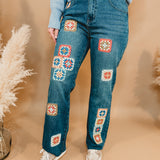 Oli & Hali Crochet Square Patch Washed Jeans - Denim - Lace and Grace Boutique