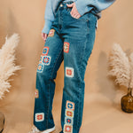Oli & Hali Crochet Square Patch Washed Jeans - Denim - Lace and Grace Boutique
