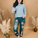 Oli & Hali Crochet Square Patch Washed Jeans - Denim - Lace and Grace Boutique