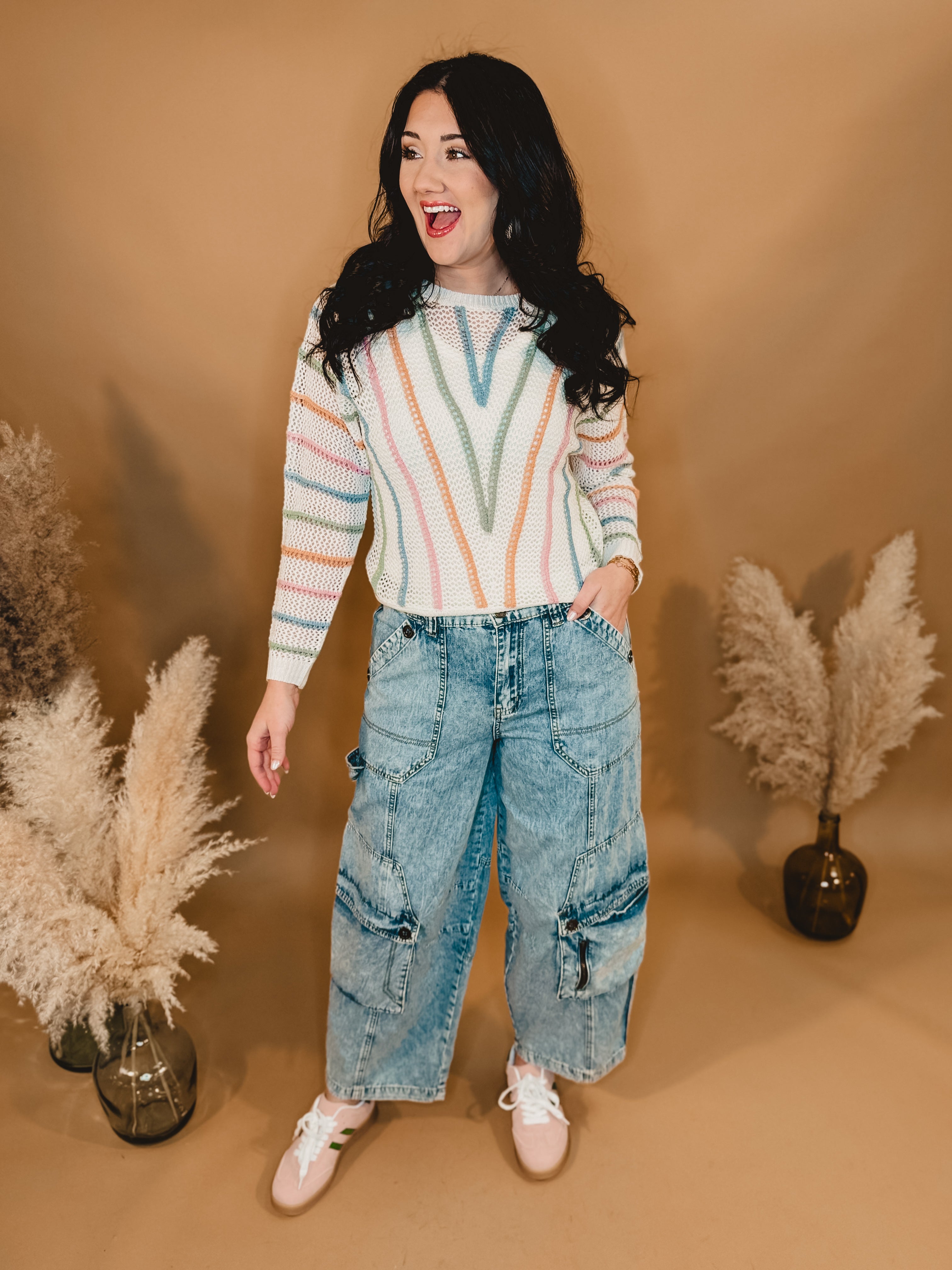 Oli & Hali Washed 3D Cargo Denim Pants - Lace and Grace Boutique