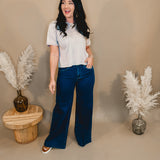 Jessie High Rise Wide Leg Palazzo Risen Jeans - Dark - Lace and Grace Boutique