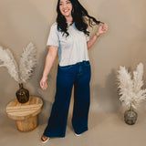 Jessie High Rise Wide Leg Palazzo Risen Jeans - Dark - Lace and Grace Boutique