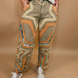 Oli & Hali Washed Star Patchwork Pants - Sage - Lace and Grace Boutique