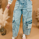 Oli & Hali Washed 3D Cargo Denim Pants - Lace and Grace Boutique